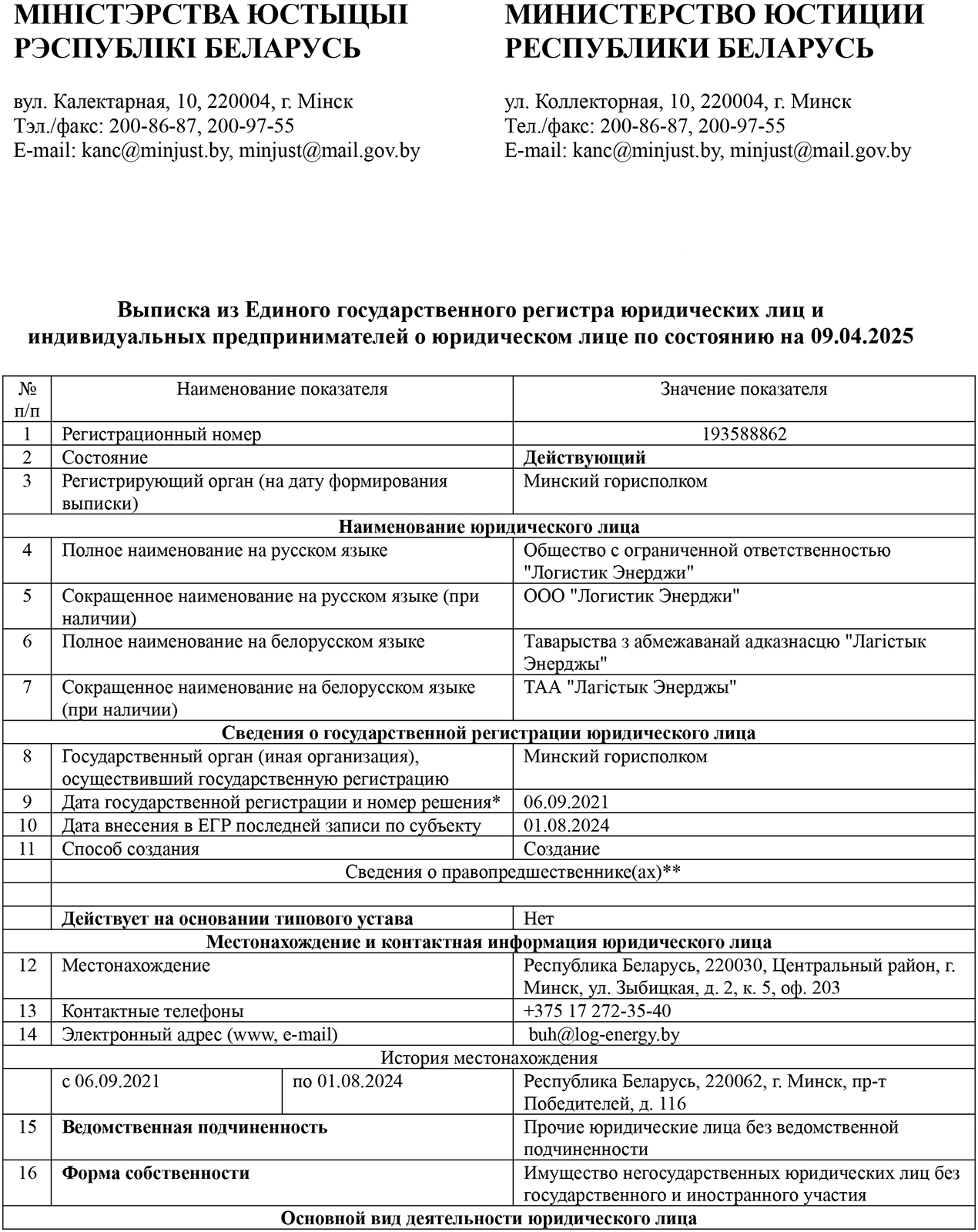 Сведения о компании «Логистик Энержди» из единого государственного регистра юридических лиц и индивидуальных предпринимателей (Страница 1 из 3)